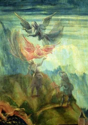 Detalj av julkrubban från Isenheims altartavla tillkännagivandet till herdarna, ca 1512-16, olja på panel